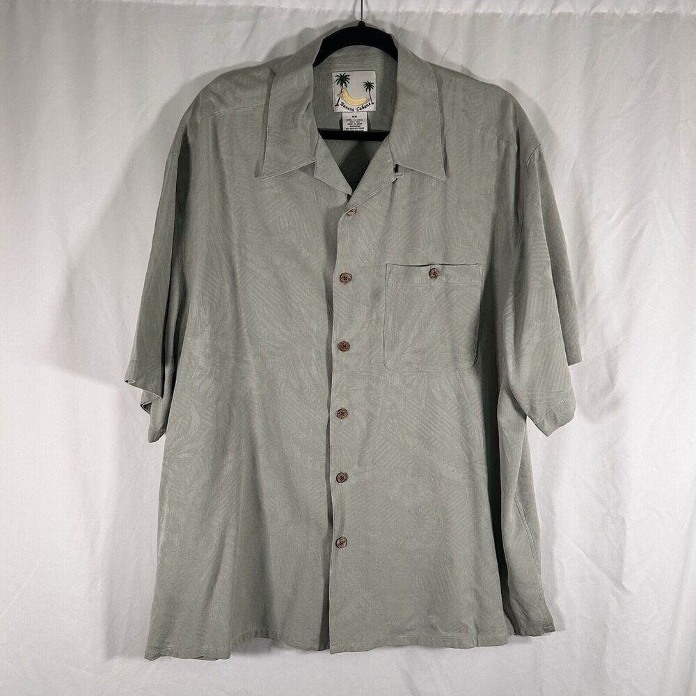 Banana Cabana Silk Hawaiian Shirt Men's XXL Green Floral Button Up Short Sleeve